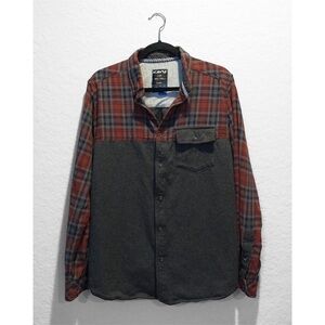 KAVU South Fork Shirt Flannel Herringbone Men’s Size M Red Gray Outdoor Classic